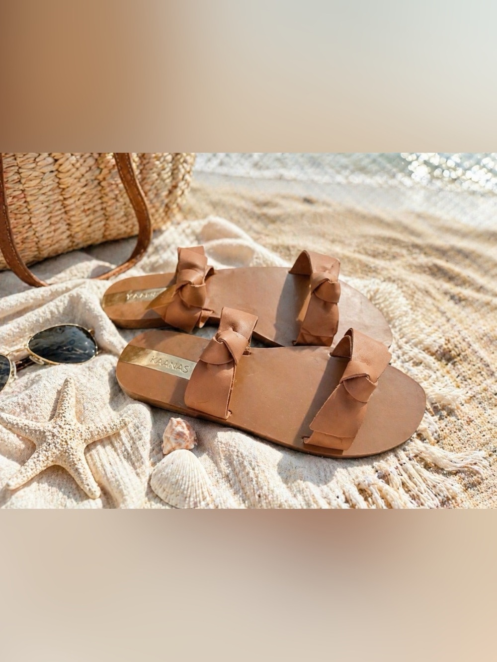 Kaanas Antonia Caramel Double Bow  Sandals